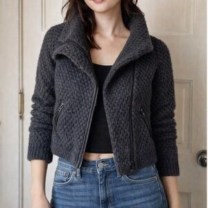 LOFT charcoal grey Black Textured Teddy suit Jacket  bomber xs SB3